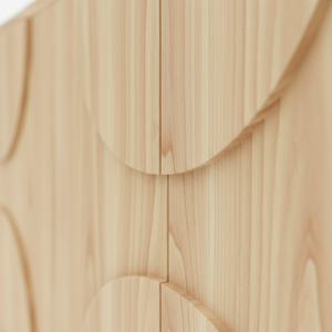 Buffet en bois moderne demi-cercle, meuble de rangement en bois à 4 portes avec panneau en arc, design moderne en arc - Product Image 6