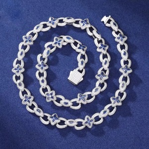 สร้อยคอแบบ Cuban Link ประดับมุกน้ำจืดและมอสซาไนต์ทรงดอกไม้ ชุบโรเดียม ดีไซน์หรูหราสไตล์ฮิปฮอป เงินแท้ 925 ขายส่ง - Product Image 1