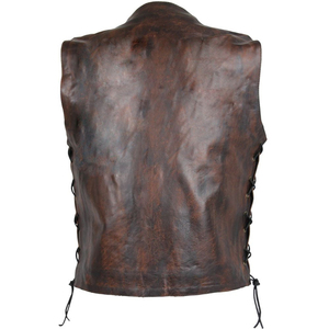 Chaleco de Moto para Hombre en Cuero Sintético Marrón, Cuello en V, Cierre de Botones, Bolsillos con Cremallera, Talla Grande, Corte Regular, Color Sólido - Product Image 4