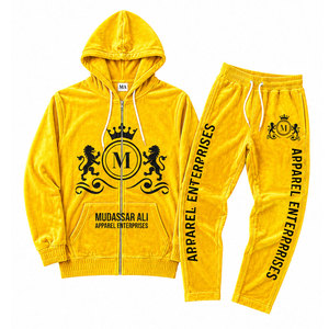 Ensemble de survêtement jaune à capuche Mudassar Ali Apparel Enterprises, 100% polyester, 350 g/m², fermeture éclair intégrale, poche avant - Product Image 1