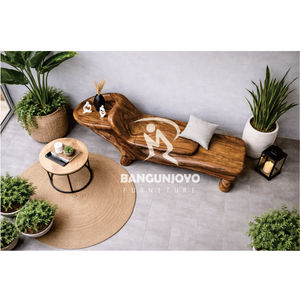 Adjustable Solid Suar Wood <b>Bench</b> with Storage and Wood Carving Modern Design for Living Room Hotel or Apartment - Product Image 3