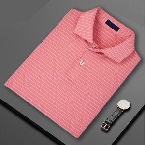 Polo rayé à manches courtes pour homme '' SOSH4 '' Coupe classique Tissu tissé décontracté Col bleu clair avec motif - Product Image 5