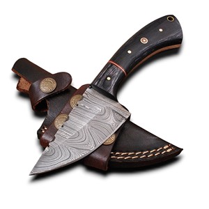 Cuchillo de Caza Multifuncional de Acero de Damasco de Calidad Premium con Patrón Trenzado, Hoja Fija y Mango de Madera Pakka, Venta al por Mayor ODM - Product Image 1