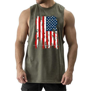 Camisetas sin mangas de gimnasio para hombre, estilo informal cómodo, ropa deportiva personalizada, camisetas sin mangas con estampado de bandera de EE. UU. al por mayor - Product Image 3