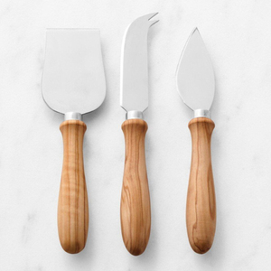 Juego de 4 cuchillos modernos para queso de nogal negro y oro, con hojas de acero inoxidable y mangos de madera, para tablas de charcutería y cocina - Product Image 4
