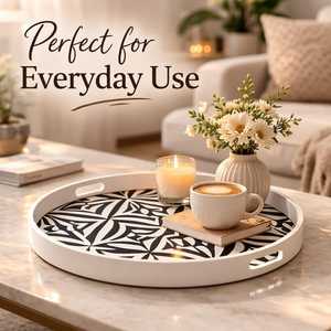 Premium Handmade Bone Inlay Round Multipurpose Storage <b>Tray</b> for <b>Perfume</b> Bottles, Cosmetics, Candles, Keys & Contemporary Home - Product Image 4