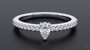 <b>Dainty</b> Pave Stacking Engagement <b>Ring</b> Minimalist 14K Solid <b>Gold</b> Pear Cut Lab Grown Diamond Thin Band Rhodium Plated - Product Image 3