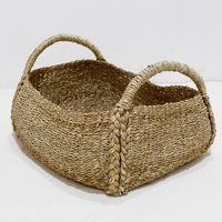 Ovale opbergmand van plantenvezel met handvatten, rustieke stijl, multifunctioneel