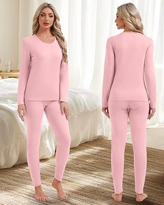 2 Conjuntos de Ropa Interior Térmica para Mujer, Forrada de Felpa Cálida, Capa Base para Esquí, Pijama Superior e Inferior para Clima Frío - Product Image 1
