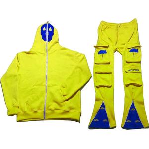 Ensembles de survêtements décontractés pour hommes, personnalisés, en polaire d'hiver à séchage rapide, avec pantalon évasé à impression en relief et sweat à capuche, vente en gros - Product Image 1