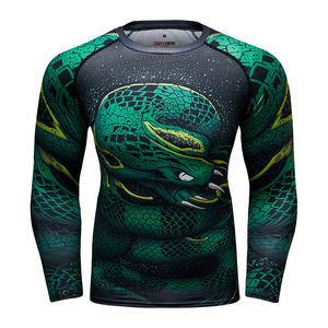 T-shirt de compression homme Serpent Émeraude à manches longues, Rashguard MMA, Logo personnalisé, Spandex/Polyester 220g, Impression numérique, Séchage rapide - Product Image 3