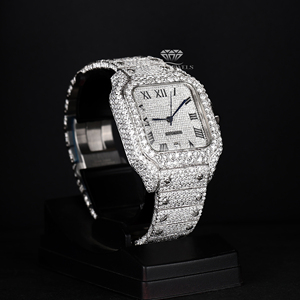 นาฬิกาข้อมือผู้ชายหรูหรา ประดับเพชรทรงเหลี่ยม สายสแตนเลส หน้าปัดสีขาว ตัวเลขโรมัน ระบบออโตเมติก เหมาะสำหรับใช้ในชีวิตประจำวัน - Product Image 4