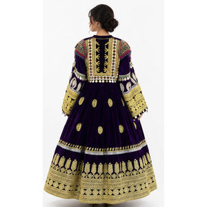 Robe Kurta Traditionnelle en Soie Violette avec Broderie Dorée pour Femme, Tenue Ethnique de Mariage, Longueur au Sol, Style Indien, Pakistanais et Afghane - Product Image 6