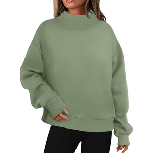 Customizable Oversized Solid Women <b>Drop</b> Shoulder Mock neck Sweatshirt Polyester/Cotton Material Breathable Eco-Friendly Winter - Product Image 1