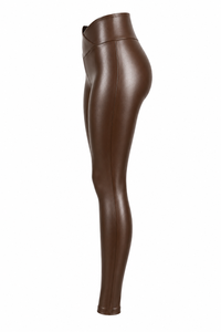 <span class=keywords><strong>Leggings</strong></span> da donna in ecopelle marrone, pantaloni slim fit elasticizzati a vita alta, alla moda - Product Image 3