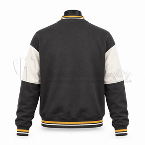 Chaqueta Varsity Personalizada de Forro Polar Gris Carbón para Hombre, Chaqueta de Béisbol con Bloques de Color, Bordado OEM, Fabricante al por Mayor - Product Image 2