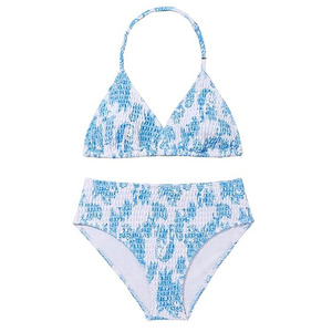 Ensemble bikini imprimé violet pour femme, haut dos nu et bas taille haute, maillot de bain tricoté texturé 2 pièces extensible, tenue de plage OEM - Product Image 3