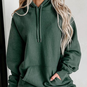 Sudadera con Capucha Extra Grande para Mujer, Color Sólido, Manga Larga, Tejida en Algodón, para Otoño, con Bolsillos - Product Image 3