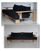 Sofá Moderno Cuadrado para Villa, Estructura de Madera de Teca Sólida, 3 Plazas, Funda Lavable Extraíble, Tapicería de Tela Personalizable, para Apartamento u Hotel