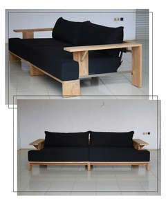 Modern <b>Sofa</b> Solid Teak Wood Frame 3 Seater Removable Washable <b>Cover</b> Fabric Upholstery Customizable Cushion Colors <b>for</b> Home - Product Image 2