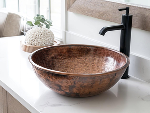 Lavabo en cuivre fait main, rond, style contemporain, durable, en métal, 45 cm, pour comptoir de salle de bain - Product Image 4