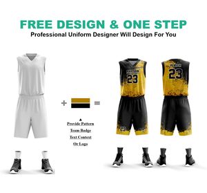 Ensemble de maillots de basket-ball noirs personnalisés, sublimés, col en V, sans manches, uniforme respirant unisexe, kit polyester/coton, taille élastique - Product Image 2