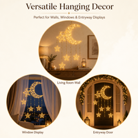 Décoration murale en forme de croissant de lune doré pour l'Aïd du Ramadan avec six étoiles perlées, à LED à piles, modèle MS618, pour la vente en gros