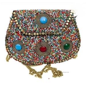 Silver-Plated Zinc Alloy Clutch <b>Bag</b> With Enamel Flower Design And <b>Studs</b> Art Decorative Handbag - Product Image 6