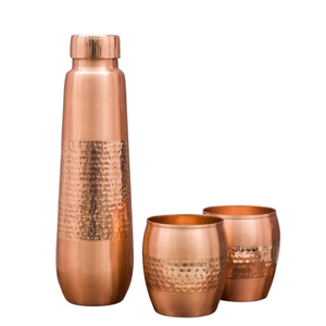 Handcrafted 100% Pure Copper Water <b>Bottle</b> Set With 2 Drinking Glasses 1000ml Leak-Proof Ayurvedic <b>Flask</b> For Wellness Yoga - Product Image 6