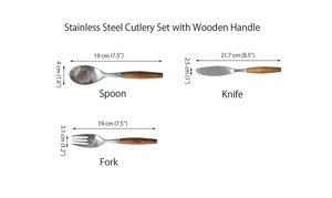 Ensemble de couverts en acier inoxydable de qualité supérieure, 3 pièces, avec manches ergonomiques en bois naturel, pour la salle à manger moderne, les cafés et l'utilisation quotidienne en cuisine - Product Image 5