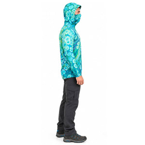 Unisex Hooded Long Sleeve Quick Dry Performance Shirt Blue Green Abstract Pattern Sublimation Print Summer Leisure <b>Top</b> - Product Image 4