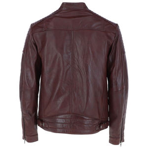 Chaqueta de Cuero Borgoña Personalizada OEM para Hombre, Chaqueta de Motero Estilo Café Racer Vintage, Cuero Genuino, Ropa de Moda para Otoño e Invierno, Tallas Grandes - Product Image 3