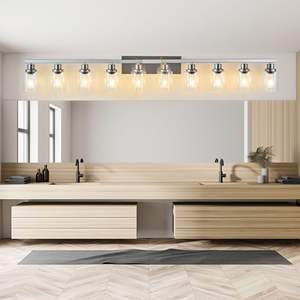 10-<b>Light</b> Clear Glass Bathroom <b>Vanity</b> <b>Light</b> Fixtures Large <b>Mirror</b> Wall Sconce Brushed Nickel Finish <b>Vanity</b> Lighting Bathrooms - Product Image 3