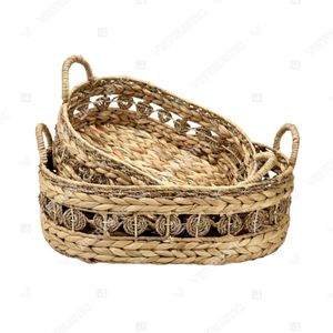 RINGLET BELT Nested Water Hyacinth <b>Basket</b> <b>Rectangular</b> <b>Storage</b> Caddy Set with Open Seagrass Ringlet Belt - Product Image 3