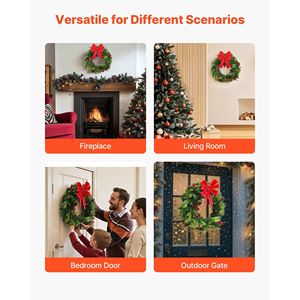 Guirnalda de Navidad artificial preiluminada de 24 pulgadas, 50 luces LED, conos de pino, racimos de bayas rojas, hojas de acebo, guirnaldas de Navidad, coronas - Product Image 6