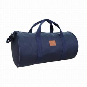 Premium Navy Blue Canvas Barrel Bag Large Capacity Minimalist Gym Duffle with Retro Leather Patch and Reinforced Webbing Handles - Product Image 1