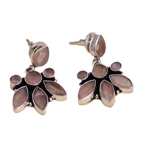 Pendientes de botón bohemios antiguos de latón chapado en plata oxidada con piedra Monalisa, hermoso diseño para ocasiones de fiesta de mujer - Product Image 1