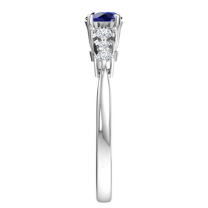 Anillo de Compromiso y Boda Clásico de Plata de Ley 925 con Baño de Rodio, Tres Piedras de Zafiro Azul y Circonita Cúbica para Mujer - Product Image 2
