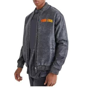 High Quality <b>Men's</b> Washed Polyester <b>Bomber</b> <b>Jacket</b> Stand Collar Zipper Closure Embroidery Logo Front Casual Autumn Wear Solid - Product Image 1