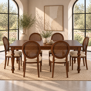 Ensemble de salle à manger en bois de style français traditionnel, 6 pièces, chaises à dossier plein, finition antique, meubles pour restaurant et hôtel - Product Image 6
