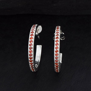 New S925 Sterling Silver Fine Hoop <b>Earrings</b> With Red <b>Garnet</b> Gemstones Channel Setting Classic Women's Everyday Wear Fine Jewelry - Product Image 2
