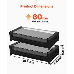 Contenitori portaoggetti sottolletto con coperchio trasparente 30,3 x 18,5 x 6,8 pollici, organizer per scarpe con ruote, comodo contenitore sottolletto con ruote - Product Image 3