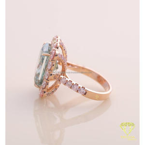 <b>Green</b> Radiant Cut Lab Grown Diamond Halo Engagement <b>Ring</b> in Rose Gold Vintage Bridal Wedding <b>Ring</b> for Women - Product Image 3