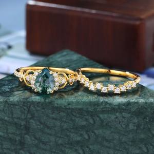 แหวนหมั้นโมสอาเกตประดับทองคำขาว ชุดแหวนแต่งงานมอสซาไนต์สำหรับผู้หญิง เครื่องประดับชั้นดี - Product Image 4