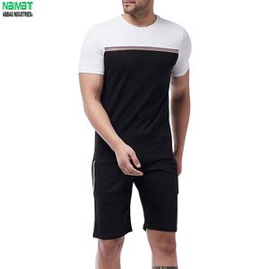 Ensemble T-shirt et short Bermuda pour homme NAIMAT, noir et blanc, coton, vêtements de sport décontractés avec design à rayures latérales - Product Image 1