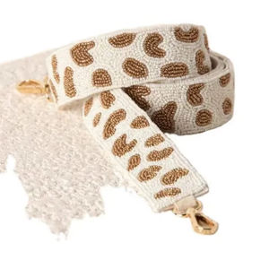 Leopard Pattern Beaded <b>Strap</b> Embroidery Work Glass Seed Beads Crossbody Shoulder Belt <b>Replacement</b> Wide Purse Handle Handbag Part - Product Image 1