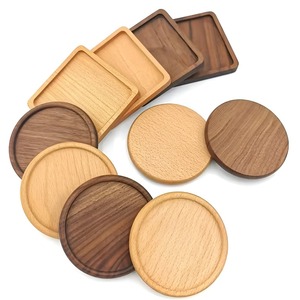 Vintage Drink Coasters Wooden <b>Square</b> & Round Beech Coaster Set for Dining Room <b>Kitchen</b> <b>Table</b> Decoration Accessories - Product Image 2