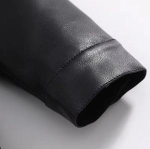 Veste unisexe en cuir PU, col montant, coupe-vent, rivets sur le devant, logo, style moto décontracté, couleur unie, manches classiques, vêtement d'hiver - Product Image 6