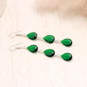 Natural Green Peridot Gemstone <b>Earrings</b> - 925 Sterling <b>Silver</b> Teardrop <b>Dangle</b> <b>Earrings</b> - Three Stone Drop Jewelry for Women - Product Image 4