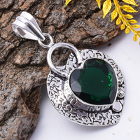 Pendentif vintage en forme de cœur en diopside chromé, bijoux en argent sterling 925, cadeau d'anniversaire pour femme